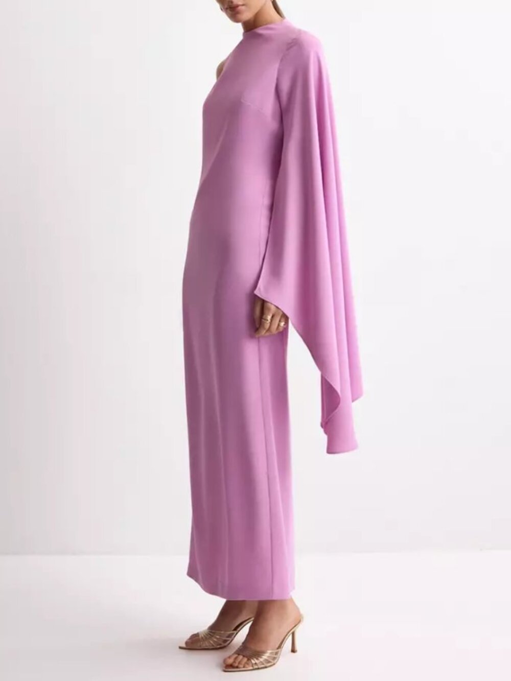MANGO Double-Layer Long Asymmetrical Cape Dress Pastel Purple Wedding Size 8 NWT - Picture 2 of 16